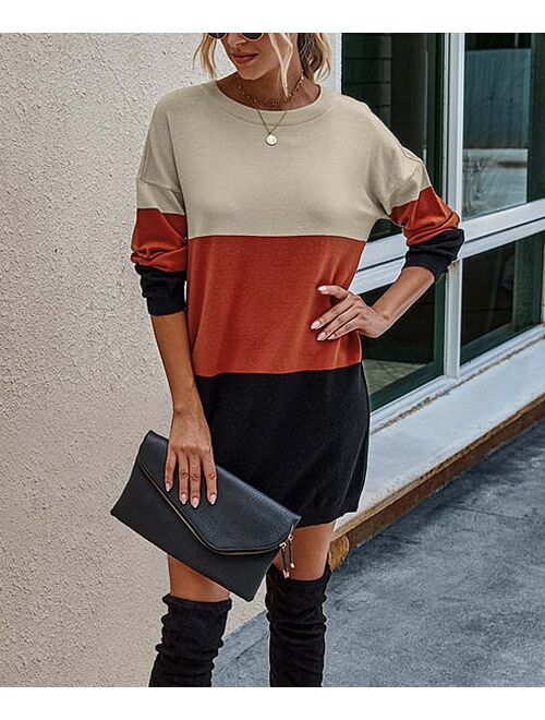 Supreme Fashion Black & Red Color Block Sweater Dress - Women