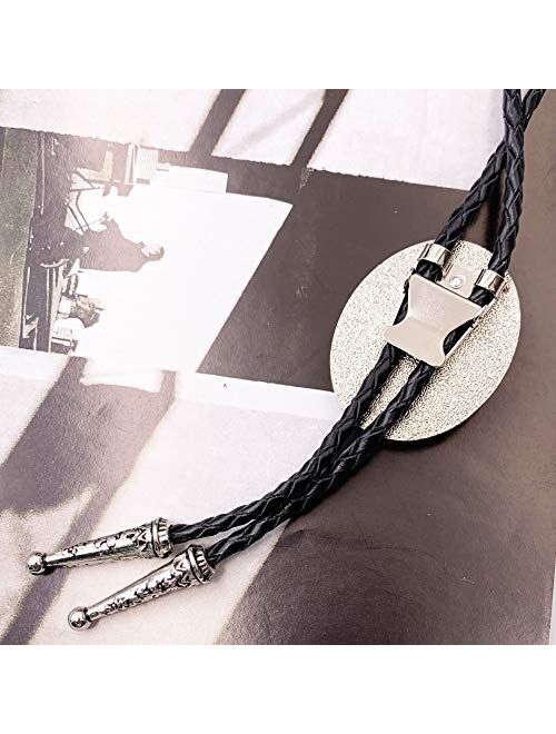 SELOVO Genuine Leather Native Western White Rhinestone Bolo Tie Bola Silver Tone