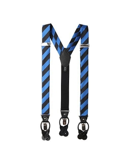 Men's College Stripe Y-Back Suspenders Braces Convertible Leather Ends and Clips