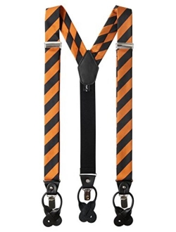 Men's College Stripe Y-Back Suspenders Braces Convertible Leather Ends and Clips