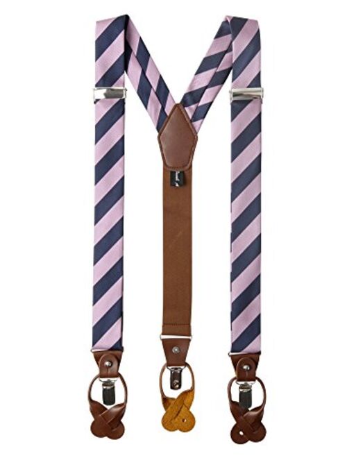 Jacob Alexander Men's College Stripe Y-Back Suspenders Braces Convertible Leather Ends and Clips