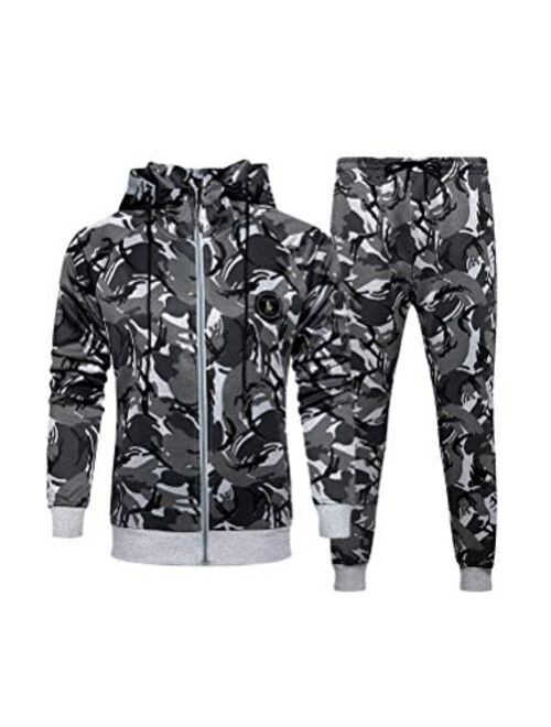 PASOK Men's Casual Tracksuit Set Long Sleeve Full-Zip Running Jogging Athletic Sweat Suits