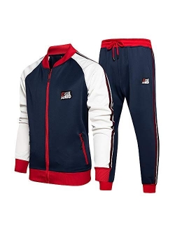 LBL Men's Casual Tracksuit Full Zip Running Jogging Athletic Sports Jacket and Pants Set