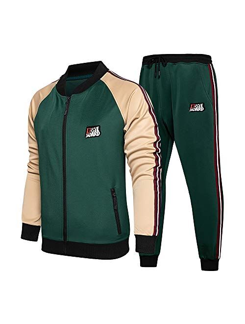 LBL Men's Casual Tracksuit Full Zip Running Jogging Athletic Sports Jacket and Pants Set