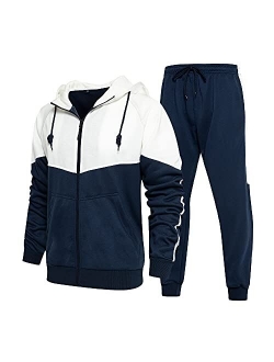 Runcati Mens Tracksuit Sweatshirt and Joggers Color Block Sweatsuit 2 Pcs Sports Set