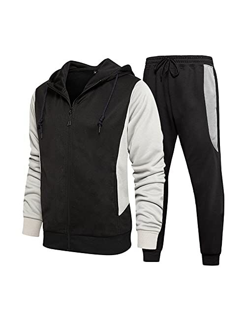 Runcati Mens Tracksuit Sweatshirt and Joggers Color Block Sweatsuit 2 Pcs Sports Set