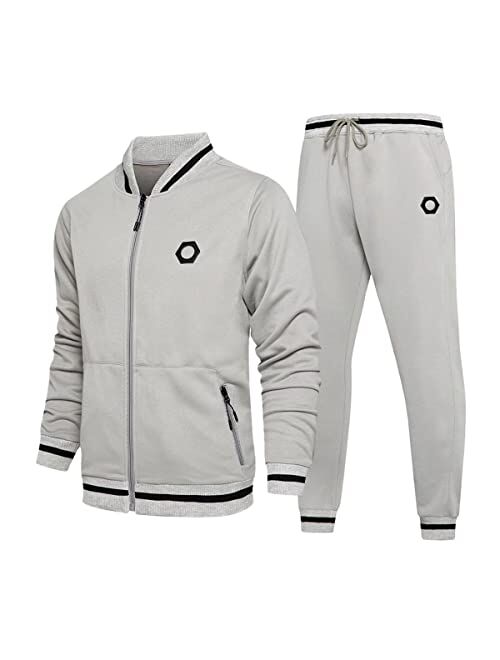 INVACHI Men's Casual 2 Pieces Athletic Full Zip Sports Sets Jacket & Pants Active Fitness Sweat Tracksuit Set