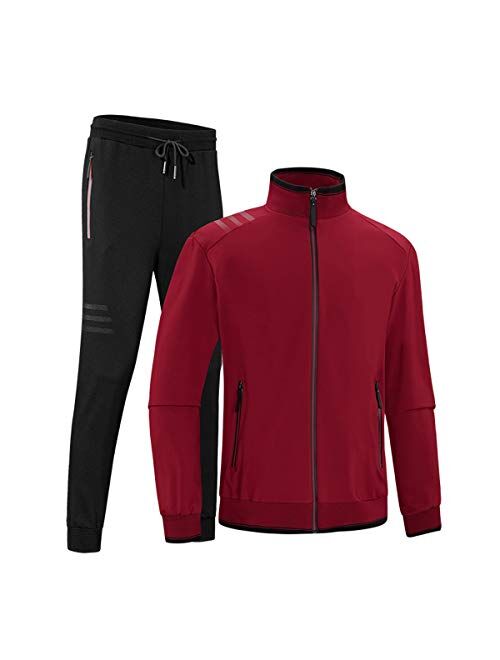 INVACHI Men's Casual 2 Pieces Athletic Full Zip Sports Sets Jacket & Pants Active Fitness Sweat Tracksuit Set