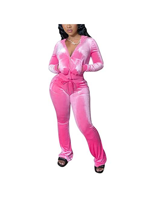 Tracksuit for Women Set 2 Piece Joggers Velour Jogging Sweat Outfits Hoodie and Sweatpants Set