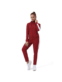 Womens Full Zip-Up Hoodie Tracksuit Set Long Sleeve Casual Jogging Suits Workout Gym 2 Piece Outfits with Pockets