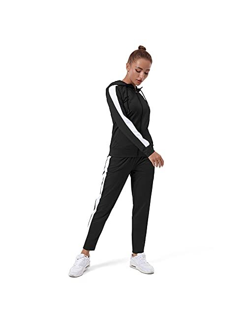 Womens Full Zip-Up Hoodie Tracksuit Set Long Sleeve Casual Jogging Suits Workout Gym 2 Piece Outfits with Pockets