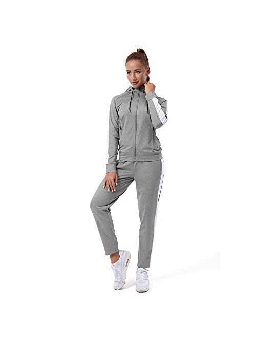 Womens Full Zip-Up Hoodie Tracksuit Set Long Sleeve Casual Jogging Suits Workout Gym 2 Piece Outfits with Pockets