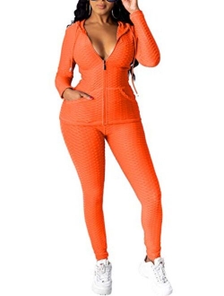 Women's Two Piece Tracksuit Set Long Sleeve Zipper Hoodie Jacket with Sweatpants Sweatsuit Jogger Workout Set