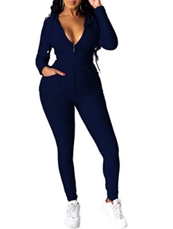 Women's Two Piece Tracksuit Set Long Sleeve Zipper Hoodie Jacket with Sweatpants Sweatsuit Jogger Workout Set