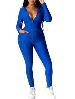 Women's Two Piece Tracksuit Set Long Sleeve Zipper Hoodie Jacket with Sweatpants Sweatsuit Jogger Workout Set