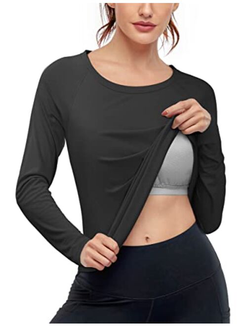 BLEVONH Women Casual Yoga Tops with Bras Lightweight Long Sleeve Shirts S-2XL