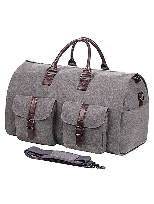 Carry On Garment Bag, Waterproof Mens Garment Bag for Travel Business, Large Leather Duffel Bag with Shoe Compartment -Brown