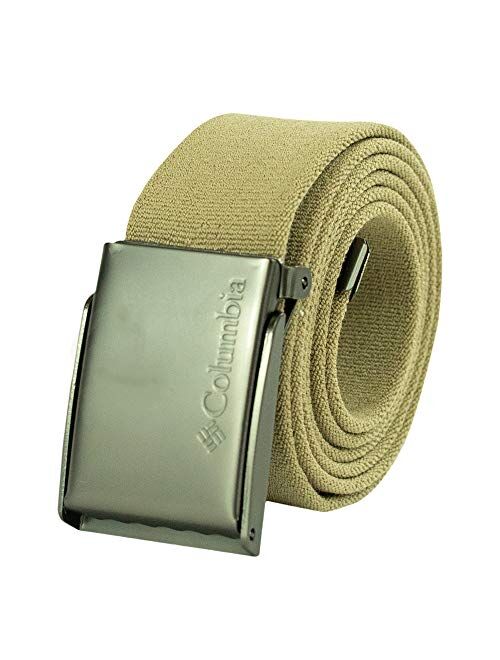 Columbia Men's Military Web Belt-Adjustable One Size Cotton Strap and Metal Plaque Buckle