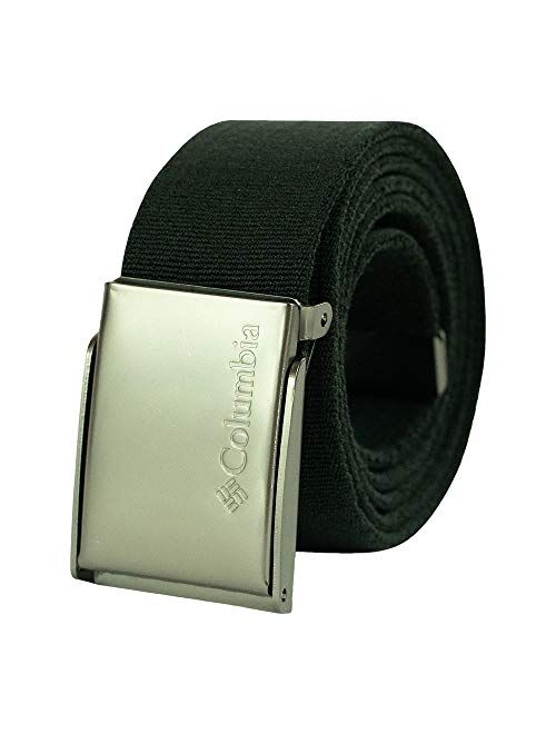 Columbia Men's Military Web Belt-Adjustable One Size Cotton Strap and Metal Plaque Buckle