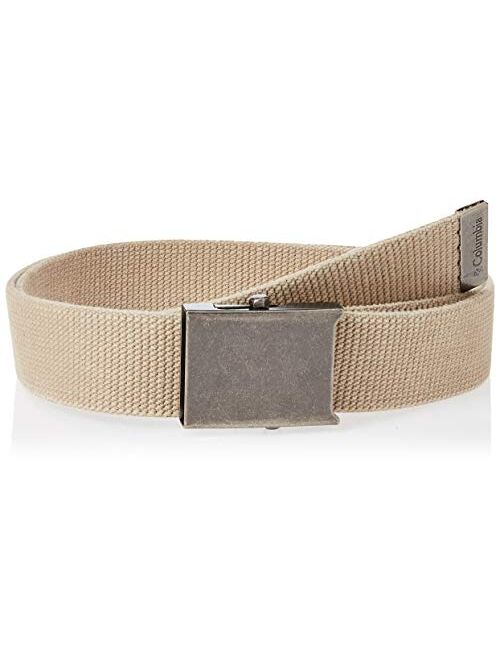 Columbia Men's Military Web Belt-Adjustable One Size Cotton Strap and Metal Plaque Buckle