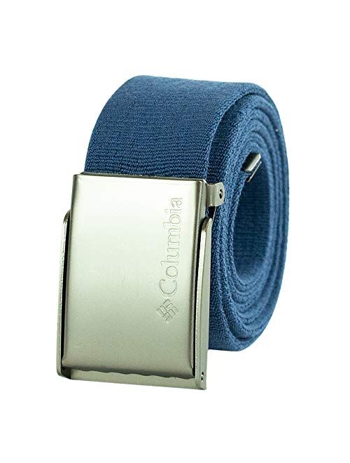 Columbia Men's Military Web Belt-Adjustable One Size Cotton Strap and Metal Plaque Buckle