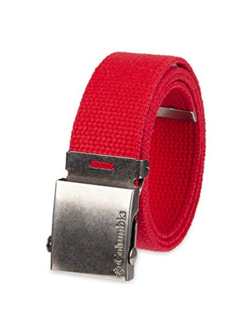 Columbia Men's Military Web Belt-Adjustable One Size Cotton Strap and Metal Plaque Buckle