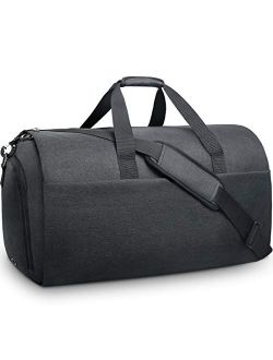 Gymax 2 in 1 Duffel Garment Bag Hanging Suit Travel Bag w/ Shoe Compartment  & Strap Dark Grey 