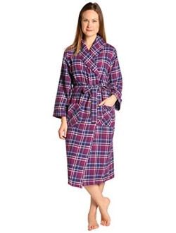 EVERDREAM Womens Flannel Robe, Shawl Collar Lightweight 100% Cotton Bathrobe