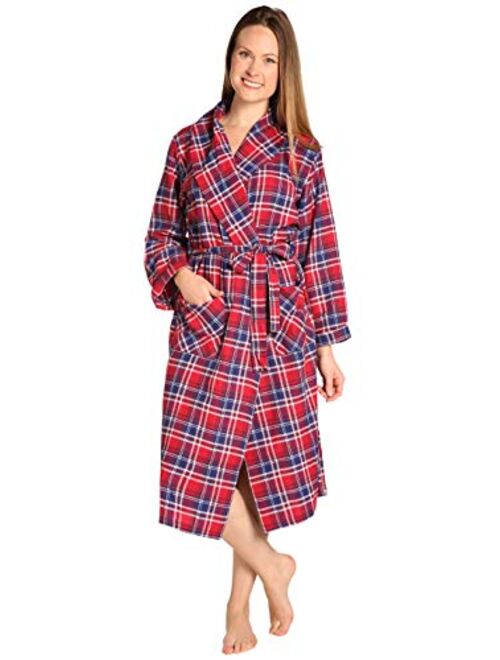 EVERDREAM Womens Flannel Robe, Shawl Collar Lightweight 100% Cotton Bathrobe