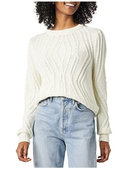 Women's 100% Cotton Crewneck Cable Sweater