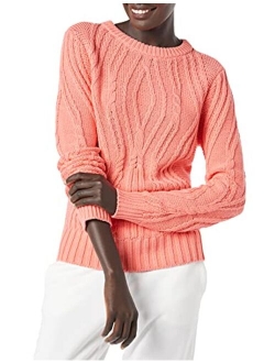 Women's 100% Cotton Crewneck Cable Sweater