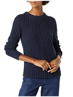 Women's 100% Cotton Crewneck Cable Sweater