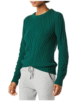 Women's 100% Cotton Crewneck Cable Sweater