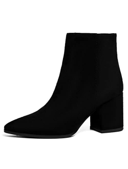 Women Dress Ankle Boot with Low Chunky Heel Pointed Toe Side Zipper Bootie Shoe for Women Office Business Date Wedding