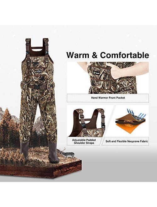 TIDEWE Chest Waders with Boots Hanger for Men, Realtree MAX5 Camo Waterproof Fishing Bootfoot Waders, Neoprene Chest Waders for Hunting with Removable Shell Holder Belt