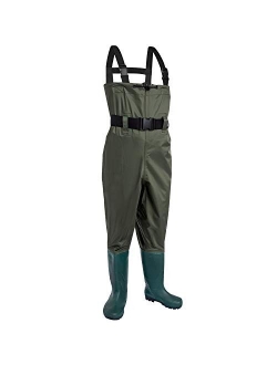 KOMEX Chest Waders, Waterproof Fishing Waders with Wading Belt and Thickened Boots Breathable Nylon and PVC Bootfoot Waders for Men and Women