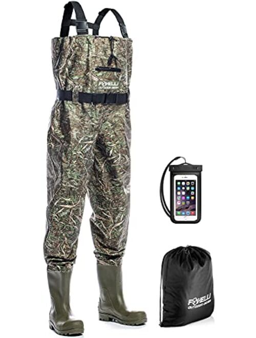 Foxelli Chest Waders – Camo Hunting & Fishing Waders for Men & Women with Boots, 2-ply Nylon/PVC Waterproof Bootfoot Waders