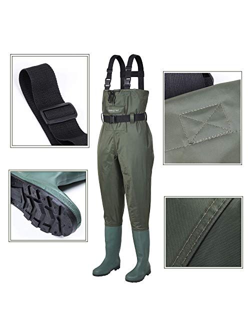 TRIPLE TREE Chest Wader for Men with Boots, Waterproof Fishing Waders Breathable Nylon Waders with a Big Pocket and Drawstring Design for Fly Fishing, Hunting and Emergen