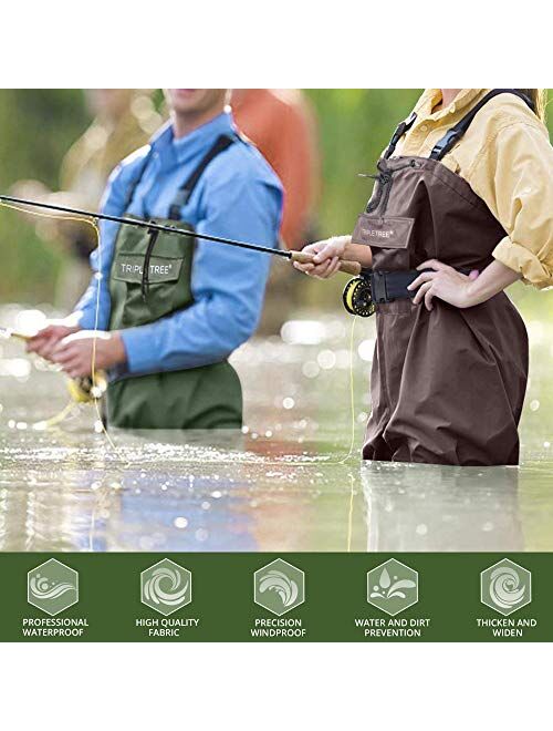 TRIPLE TREE Chest Wader for Men with Boots, Waterproof Fishing Waders Breathable Nylon Waders with a Big Pocket and Drawstring Design for Fly Fishing, Hunting and Emergen