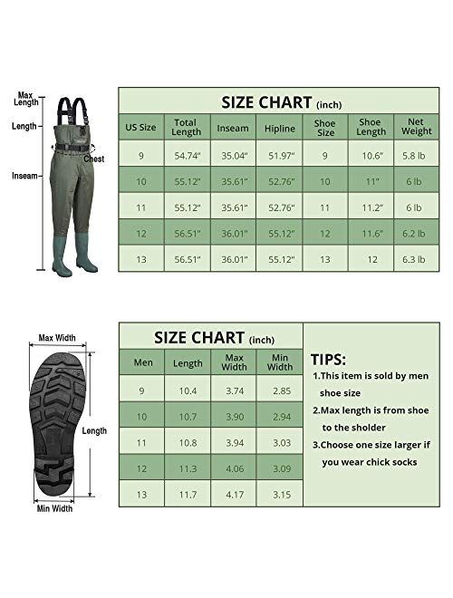 TRIPLE TREE Chest Wader for Men with Boots, Waterproof Fishing Waders Breathable Nylon Waders with a Big Pocket and Drawstring Design for Fly Fishing, Hunting and Emergen