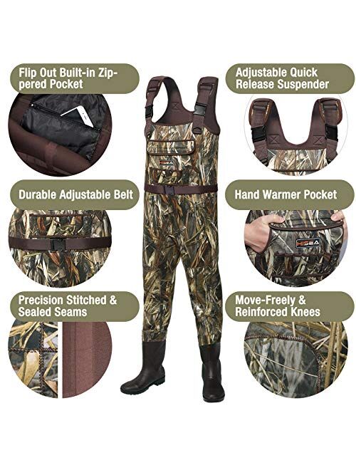 HISEA Duck Hunting Waders Chest Waders for Men with Boots Waterproof Cleated Neoprene Fishing Waders for Women