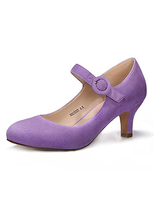 IDIFU Women's Jessy Dress Mary Jane Shoes Low Kitten Heels Closed Round Toe Office Work Wedding Pumps