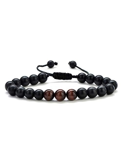 M MOOHAM Tiger Eye Mens Bracelet 8mm Tiger Eye Lava Rock Stone Mens Anxiety Bracelets, Stress Relief Adjustable Bracelet Aromatherapy Essential Oil Diffuser Lava