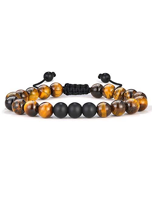 M MOOHAM Tiger Eye Mens Bracelet 8mm Tiger Eye Lava Rock Stone Mens Anxiety Bracelets, Stress Relief Adjustable Bracelet Aromatherapy Essential Oil Diffuser Lava