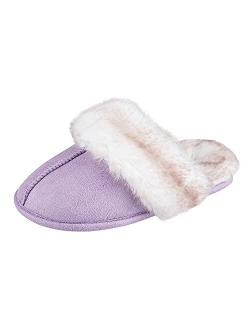 Girls Comfy Slippers - Cute Faux Fur Slip-on Shoes Memory Foam House Slipper