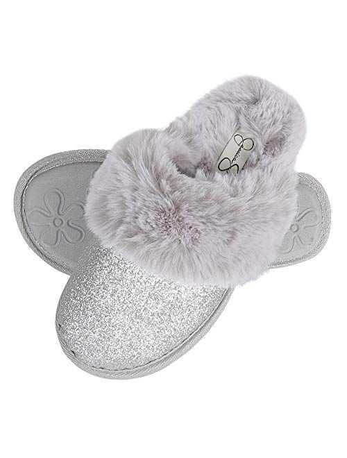 Jessica Simpson Girls Comfy Slippers - Cute Faux Fur Slip-on Shoes Memory Foam House Slipper