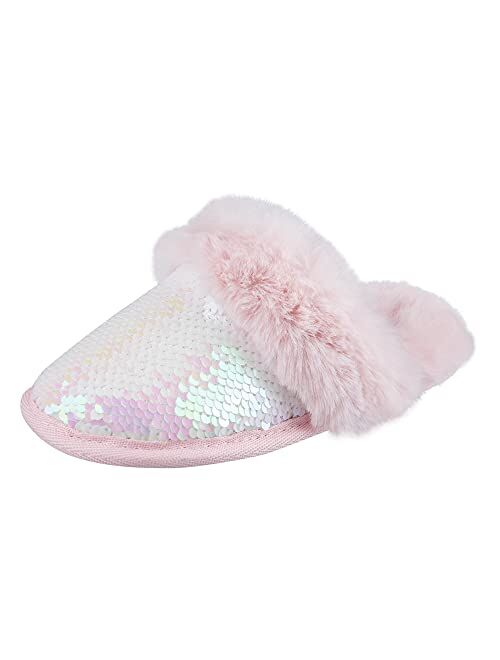 Jessica Simpson Girls Comfy Slippers - Cute Faux Fur Slip-on Shoes Memory Foam House Slipper