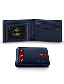 Runbox Leather Bifold Wallets for Men with Rfid Blocking Large Capacity ID's Window Front Pocket Mens Wallet