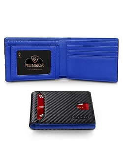 Runbox Leather Bifold Wallets for Men with Rfid Blocking Large Capacity ID's Window Front Pocket Mens Wallet