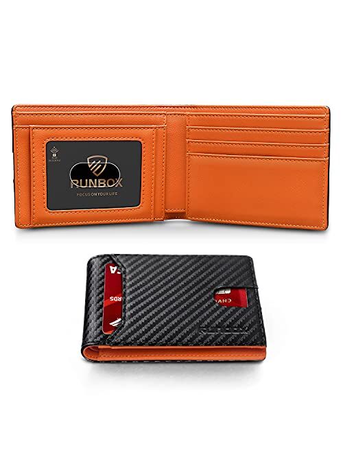 Runbox Leather Bifold Wallets for Men with Rfid Blocking Large Capacity ID's Window Front Pocket Mens Wallet